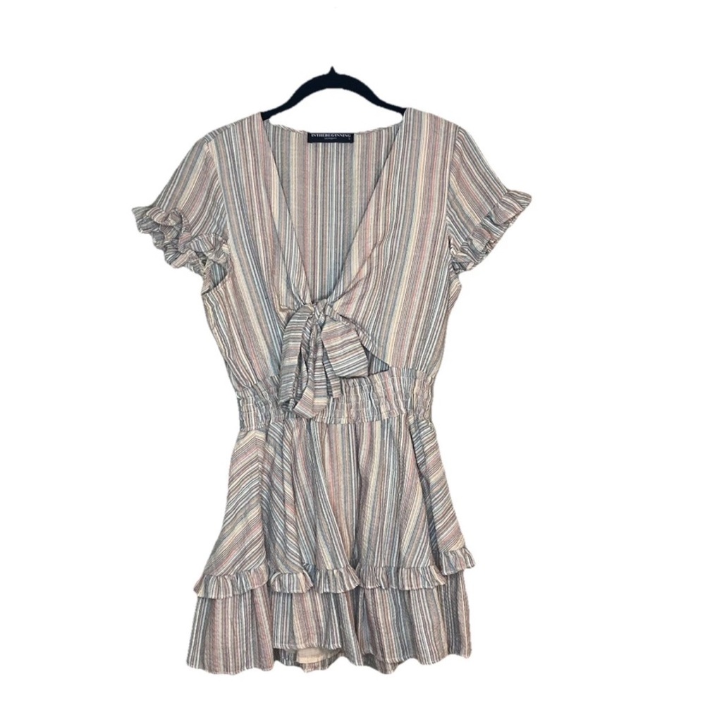 In the beginning Striped Tie Front Romper Women’s Small
